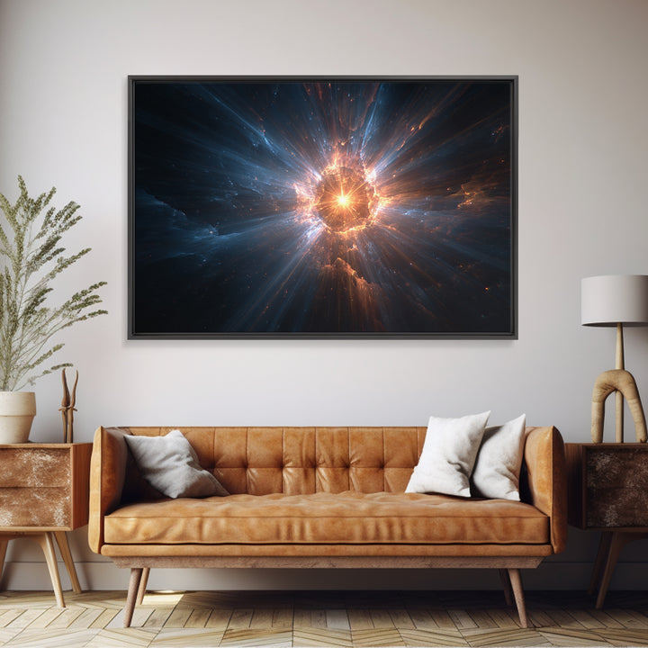 Cosmic Starburst Nebula Framed Canvas Print, Modern Wall Art, Space Abstract Art, Sci Fi Galaxy Decor For Living Room Decor