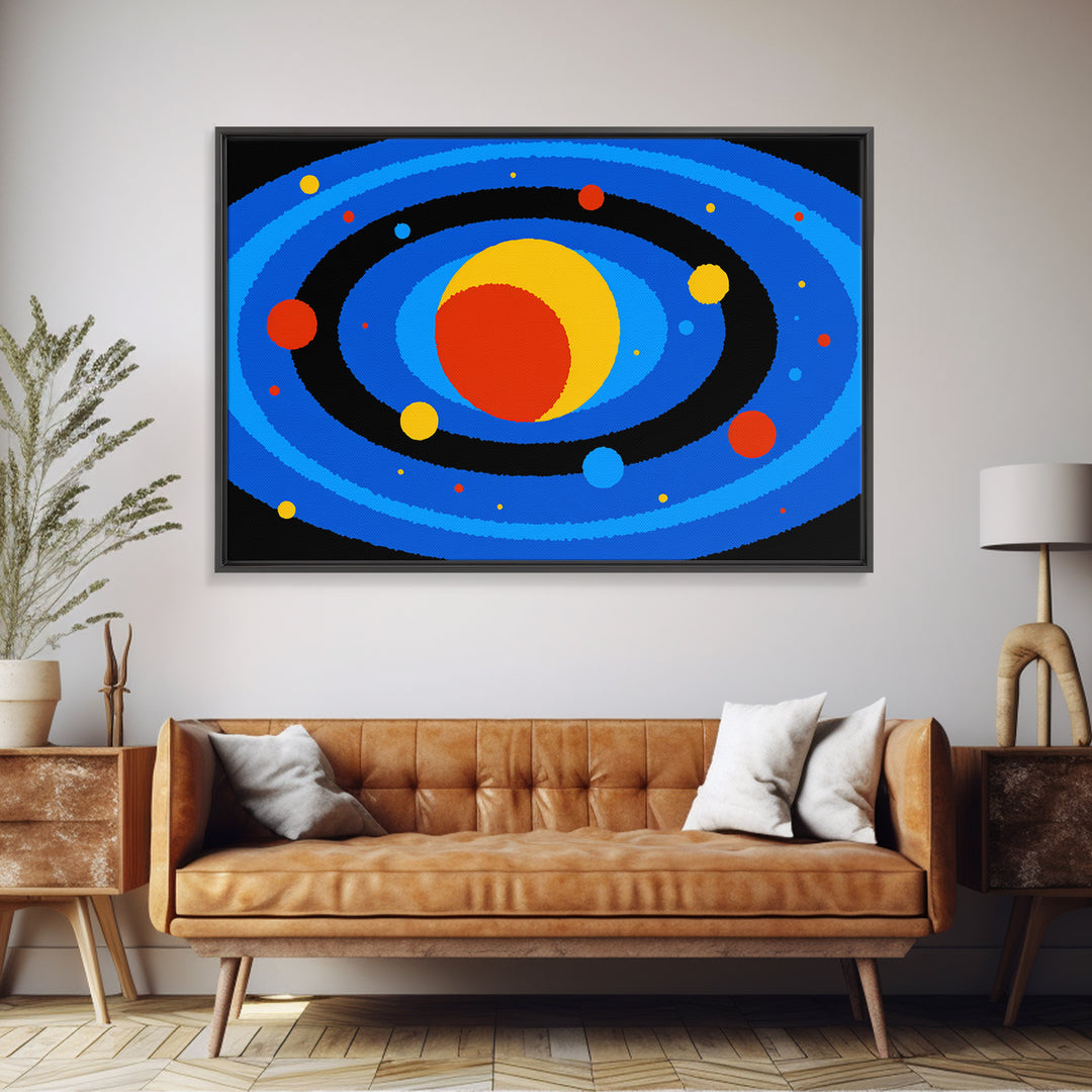 Blue Solar System Planets Wall Art, Midcentury Modern Art Print, Retro Space Poster, Colorful Kids Room Galaxy Decor Gift