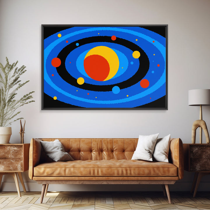 Blue Solar System Planets Wall Art, Midcentury Modern Art Print, Retro Space Poster, Colorful Kids Room Galaxy Decor Gift