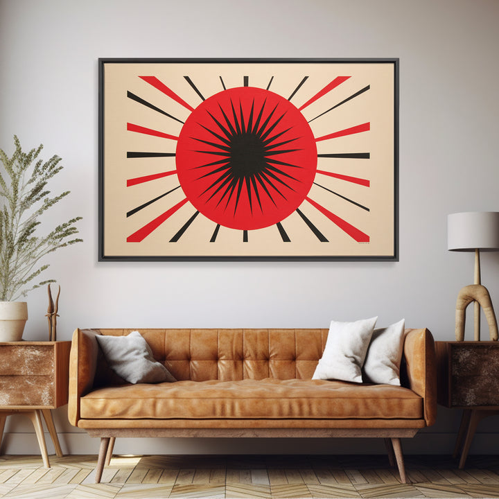 Red Black Atomic Sun Wall Art, Midcentury Modern Decor, Retro Geometric Print, Starburst MCM Office Decor Canvas Print Gift