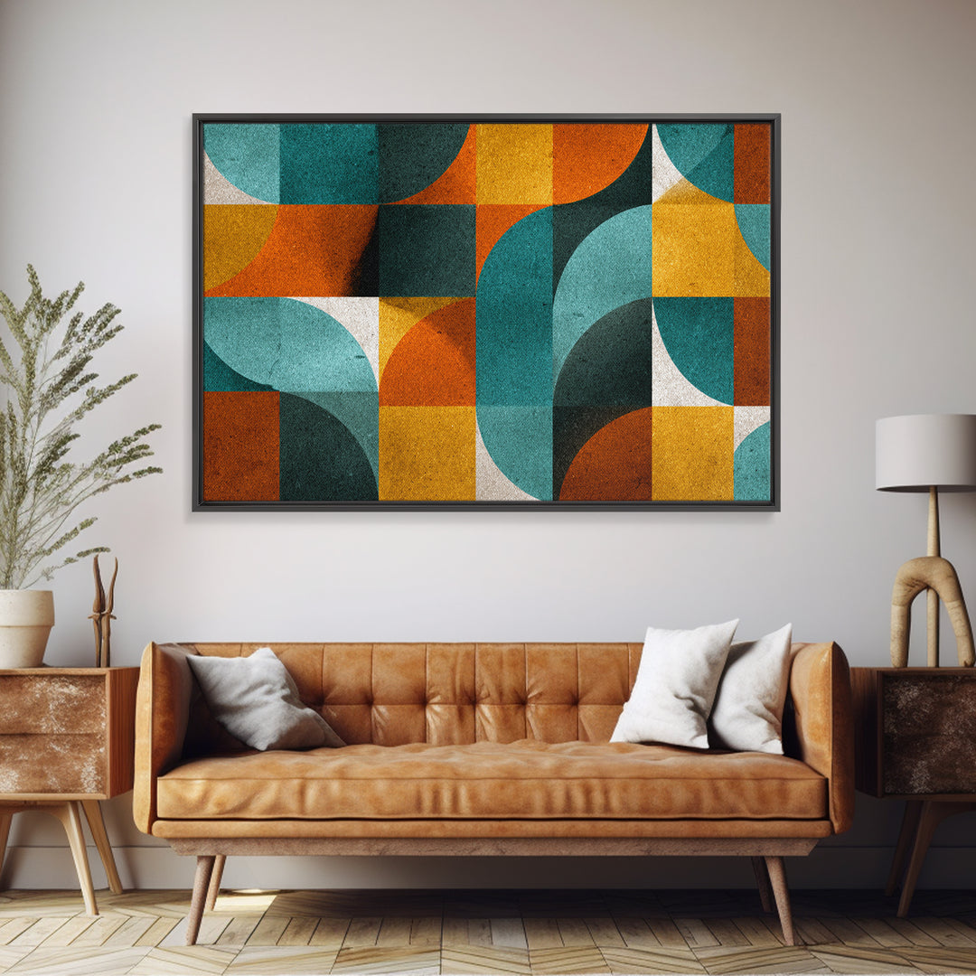 Teal Orange Mustard Geometric Arches Wall Art, Midcentury Modern Art Print, Retro MCM Decor, Abstract Living Room Poster