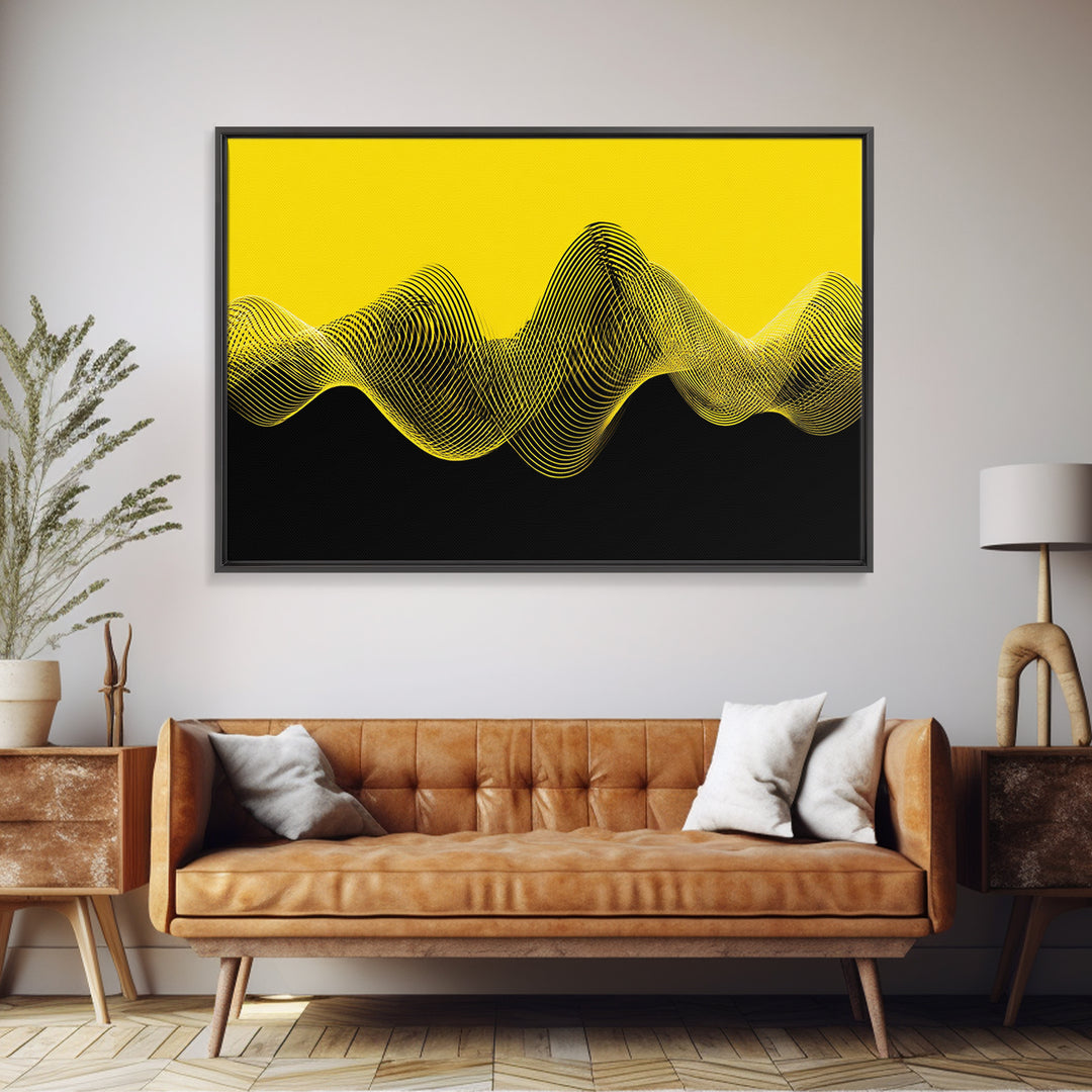 Yellow Black Waveform Wall Art, Minimalist Abstract Canvas Print, Modern Geometric Art, Office Decor, Statement Wall Decor