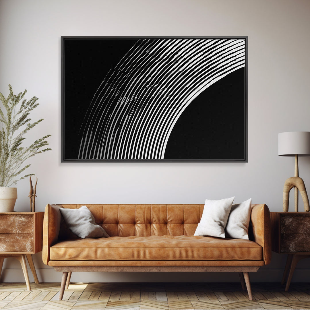 Black And White Concentric Arc Lines Wall Art, Minimalist Abstract Print, Modern Geometric Decor, Office Wall Decor, MCM Home Decor