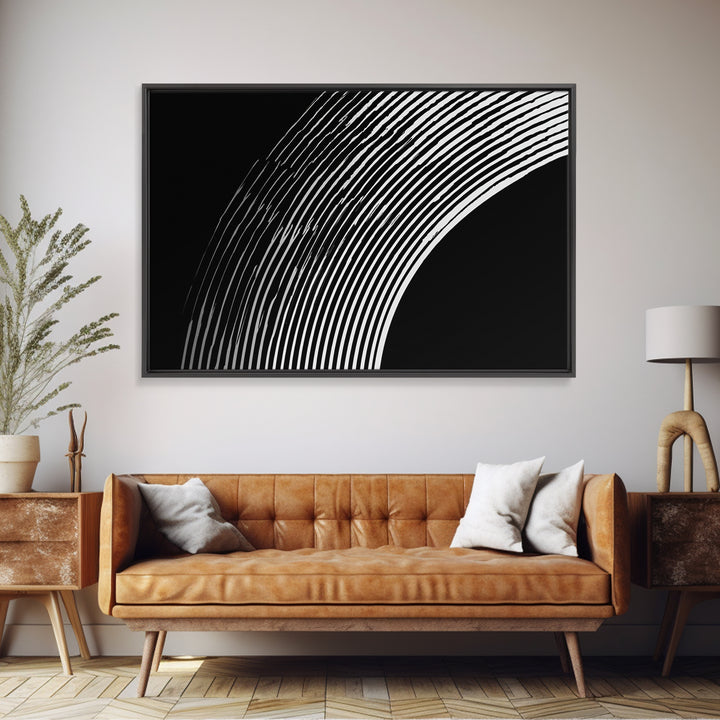 Black And White Concentric Arc Lines Wall Art, Minimalist Abstract Print, Modern Geometric Decor, Office Wall Decor, MCM Home Decor