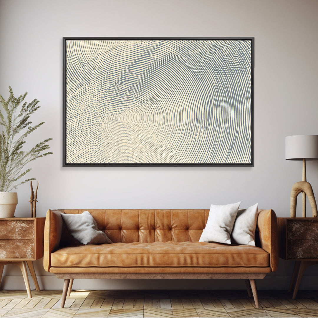 Ivory Blue Fingerprint Spiral Lines Canvas Print, Minimalist Abstract Art, Modern Geometric Wall Decor, Neutral Office Art