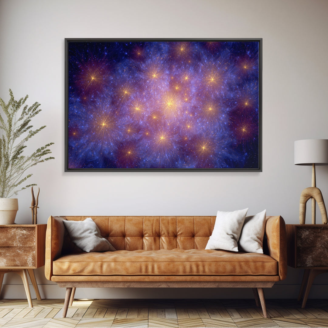 Blue Purple Galaxy Starfield Framed Canvas Print, Cosmic Abstract Wall Art, Modern Home Decor, Bedroom Art, Digital Art, Print