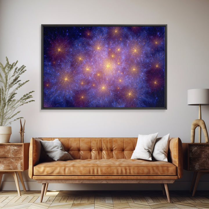 Blue Purple Galaxy Starfield Framed Canvas Print, Cosmic Abstract Wall Art, Modern Home Decor, Bedroom Art, Digital Art, Print