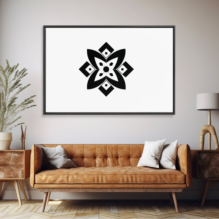 Black And White Geometric Flower Wall Art, Minimalist Art Print, Midcentury Modern Abstract Poster, Symmetrical Decor, Office Decor