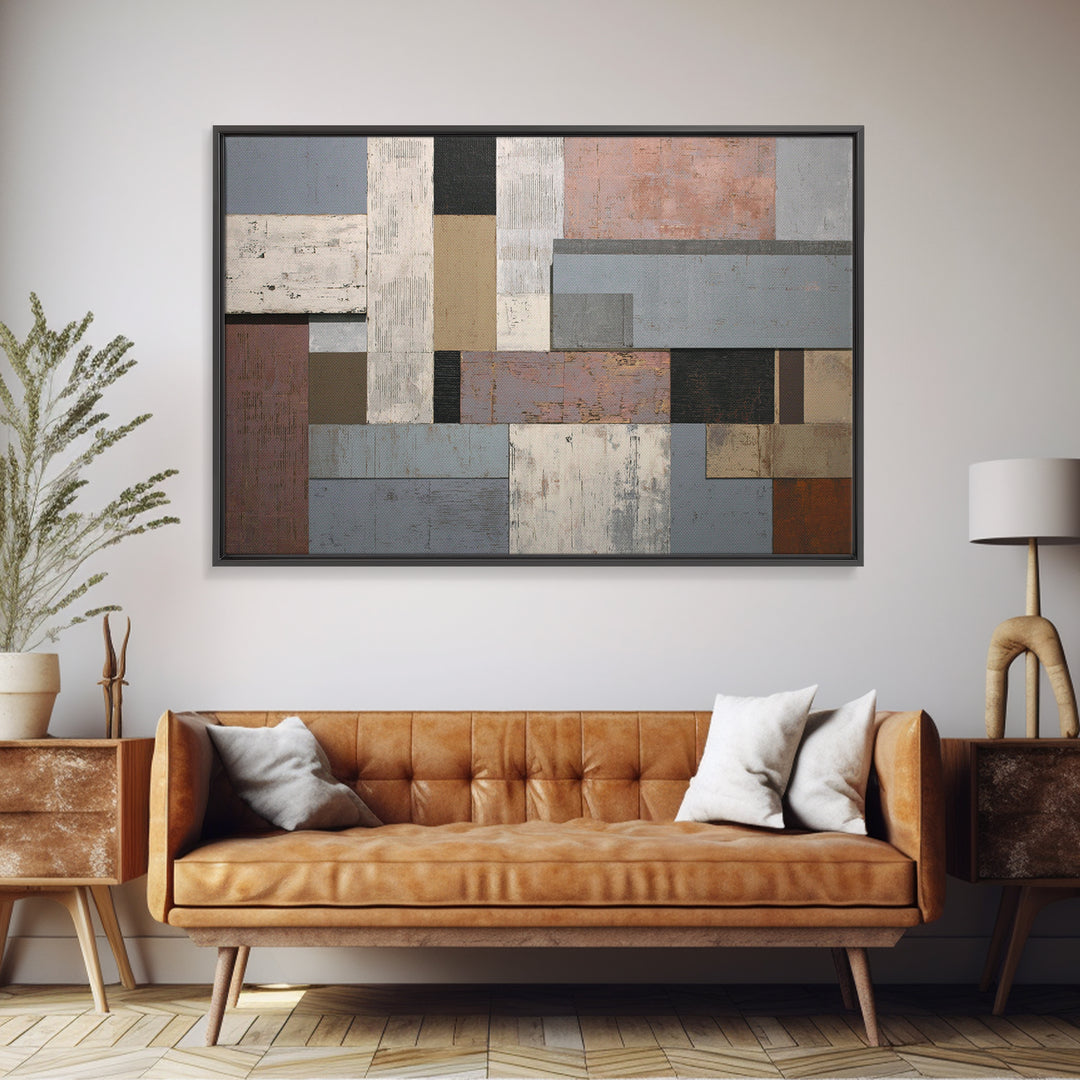 Neutral Gray Taupe Geometric Rectangle Wall Art, Modern Contemporary Abstract Print, Minimalist Office Decor For Living Room