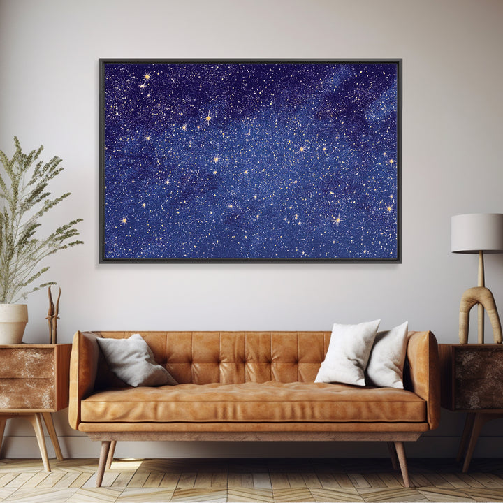 Blue Purple Galaxy Star Field Canvas Print, Celestial Space Abstract Art, Modern Wall Art, Cosmic Retro Bedroom Decor Gift
