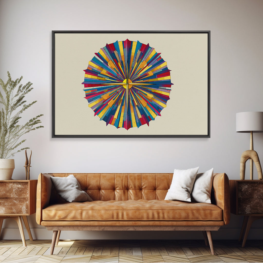 Colorful Radial Circle Burst Canvas Print, Midcentury Modern Abstract Art, Geometric Wall Art, Retro MCM Home Decor Poster
