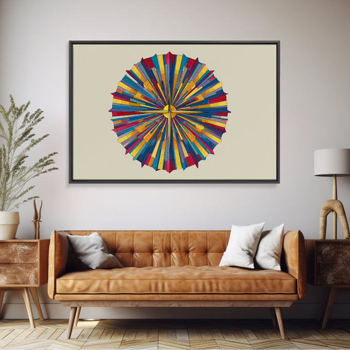 Colorful Radial Circle Burst Canvas Print, Midcentury Modern Abstract Art, Geometric Wall Art, Retro MCM Home Decor Poster