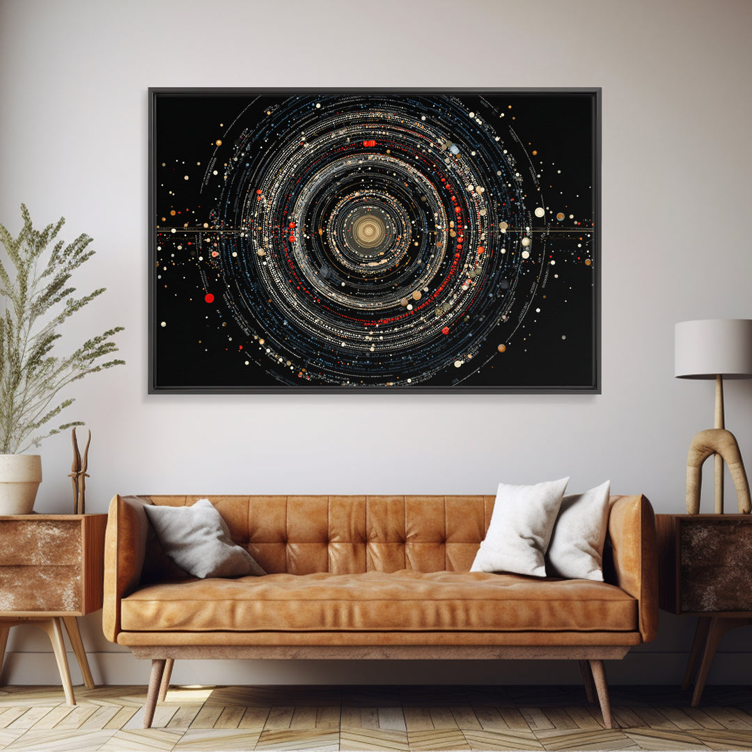 Black Cosmic Rings Wall Art, Abstract Solar System Framed Canvas Print, Modern Art Print, Space Abstract Art, Galaxy Decor