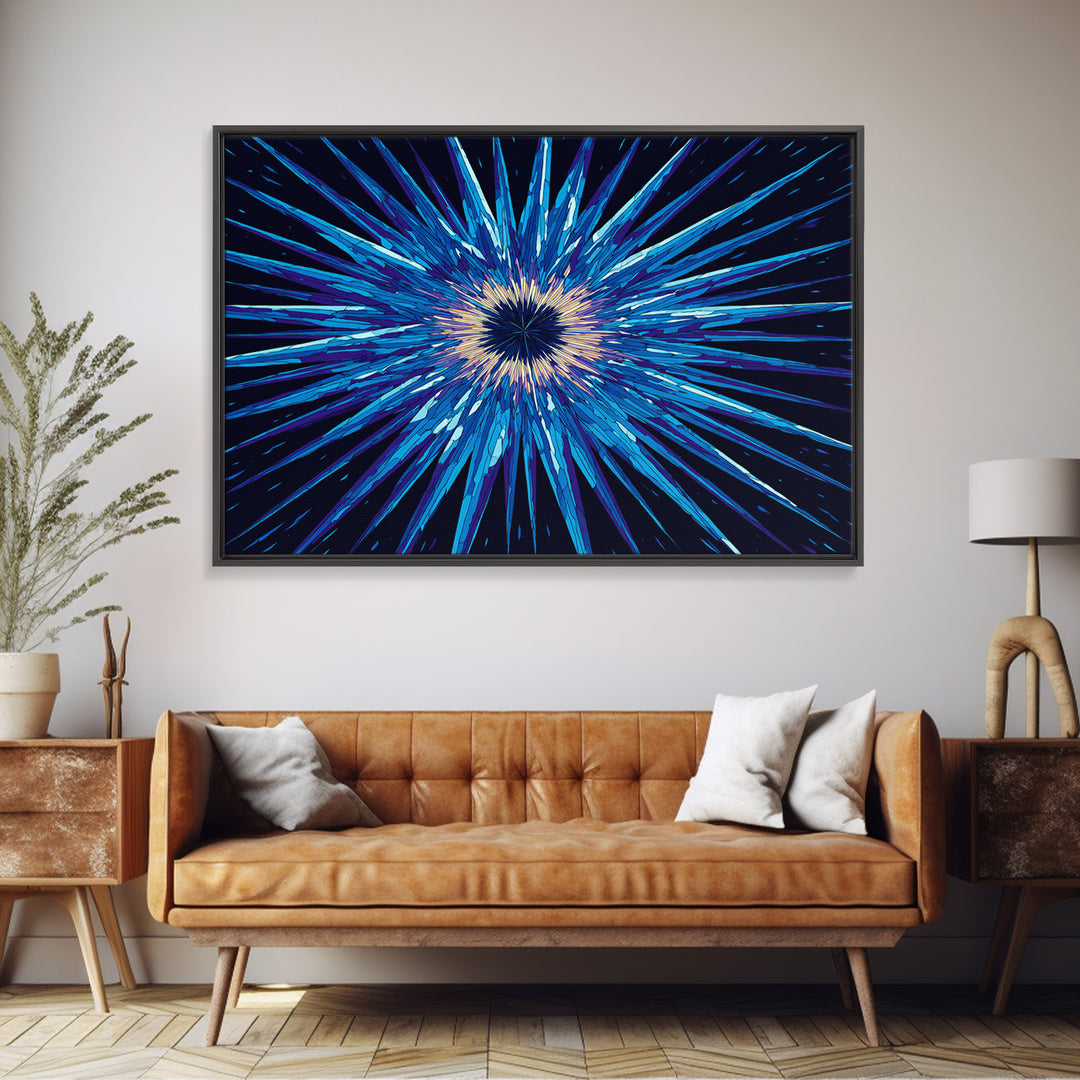 Blue Hyperspace Starburst Wall Art, Abstract Canvas Print, Sci Fi Wall Art, Modern Digital Art, Gamer Room Decor Poster Gift