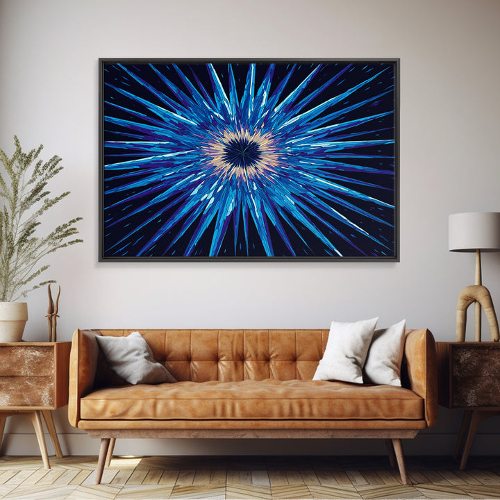 Blue Hyperspace Starburst Wall Art, Abstract Canvas Print, Sci Fi Wall Art, Modern Digital Art, Gamer Room Decor Poster Gift