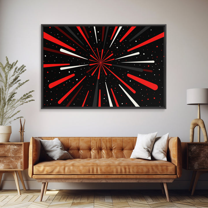 Red Warp Speed Starburst Canvas Print, Sci Fi Wall Art, Retro Wall Decor, Modern Abstract Art, Black Space Poster Gift For Him