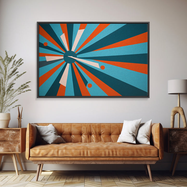 Teal Orange Atomic Burst Wall Art, Midcentury Modern Decor, Geometric Canvas Print, Retro Abstract Poster, MCM Home Decor Gift