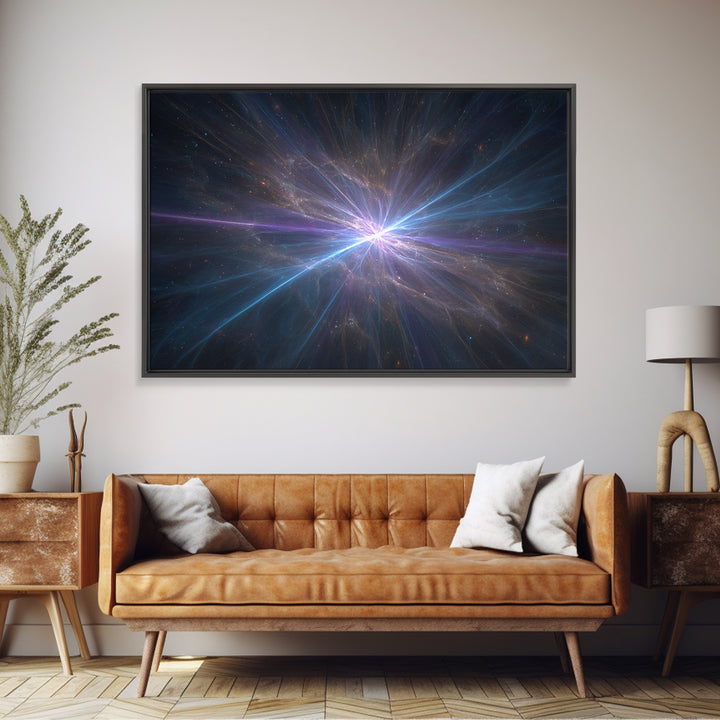 Luminous Nebula Light Burst Wall Art, Space Abstract Art, Framed Canvas Print, Modern Wall Art, Blue Cosmic Decor Poster Gift