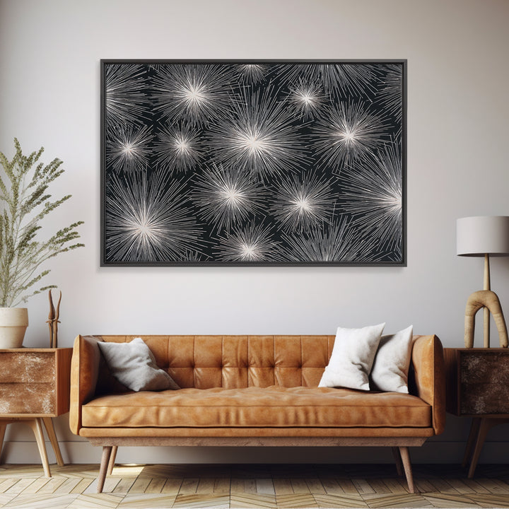 Black White Firework Starbursts Wall Art, Minimalist Canvas Print, Geometric Wall Art, Modern Abstract Art, Bold Decor Poster