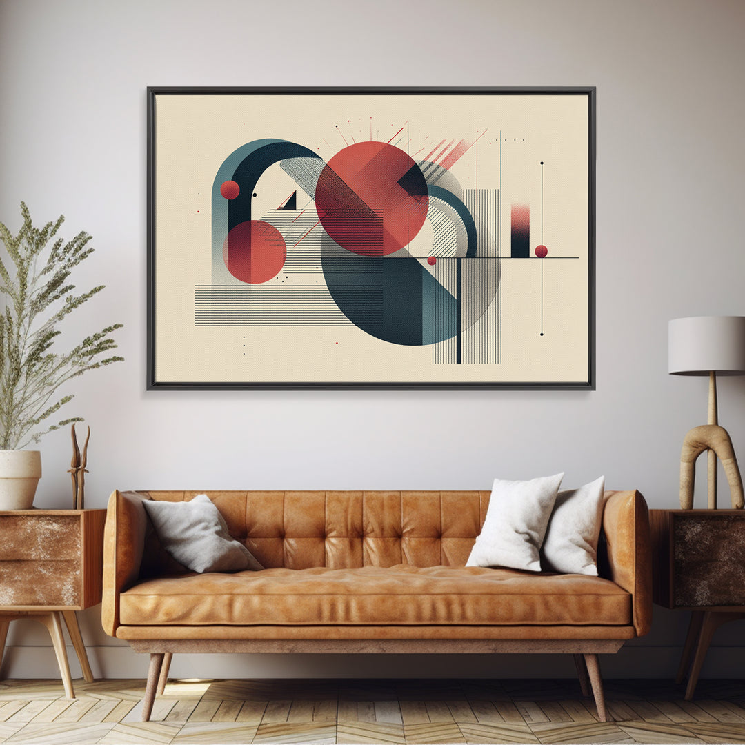 Red Teal Bauhaus Geometry Wall Art, Midcentury Modern Abstract Art Print, Geometric MCM Wall Decor, Office Decor, Modern Home Decor