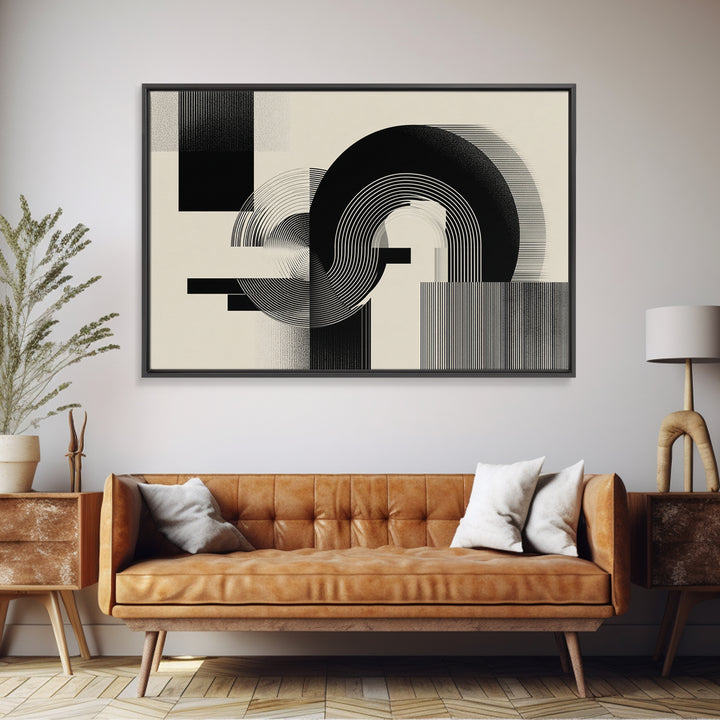 Black Cream Optical Arch Wall Art, Midcentury Modern Abstract Art Print, Bauhaus Geometric Wall Decor, Office Decor, Modern Home Decor