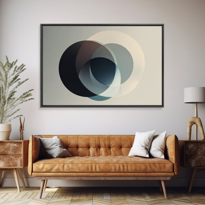 Neutral Overlapping Circle Framed Canvas Print, Minimalist Abstract Wall Decor, Modern Geometric Art, Beige Black Home Poster