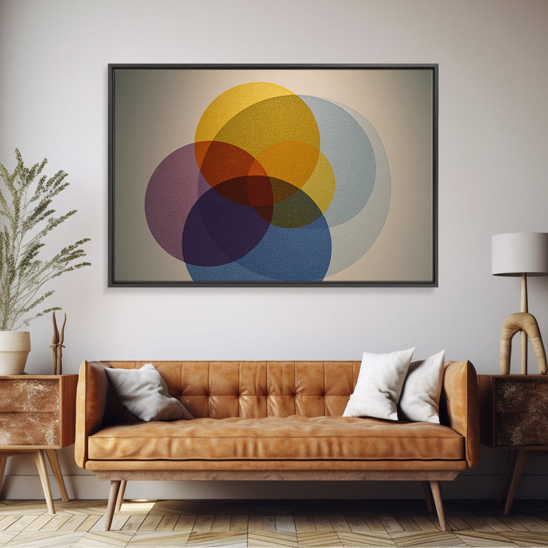Layered Mustard Burgundy And Navy Circles Wall Art, Midcentury Modern Geometric Abstract MCM Living Room Decor Print And Poster