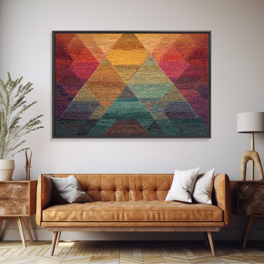 Textured Triangle Mountain Abstract Wall Art, Midcentury Modern Geometric Art Print, Colorful Decor, Framed Canvas Print