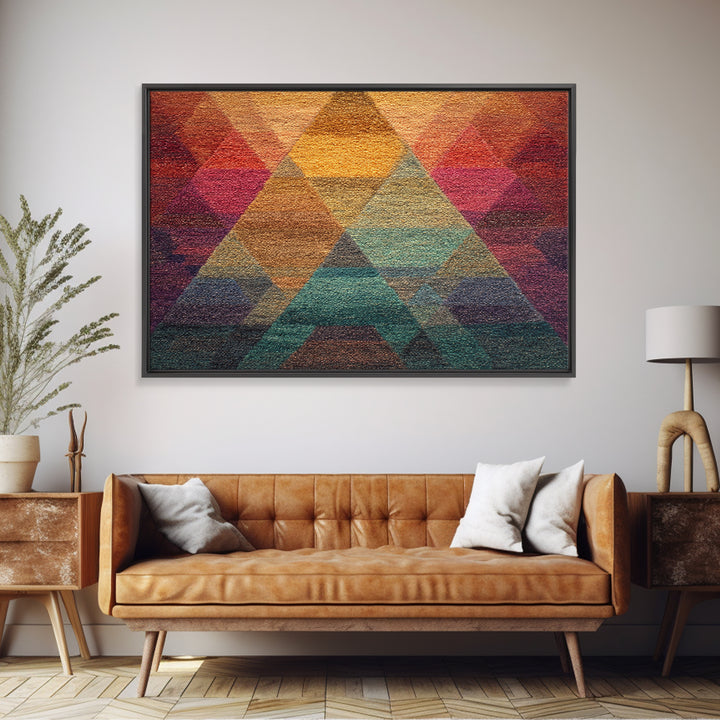 Textured Triangle Mountain Abstract Wall Art, Midcentury Modern Geometric Art Print, Colorful Decor, Framed Canvas Print