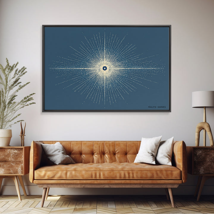 Blue Cream Dotted Atomic Starburst Wall Art, Midcentury Modern Art Print, Geometric Abstract Decor, Retro MCM Poster, Home Decor