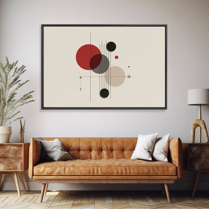 Red Beige Black Circle Balance Canvas Print, Midcentury Modern Wall Art, Bauhaus Geometric Abstract Poster, Retro Office Decor