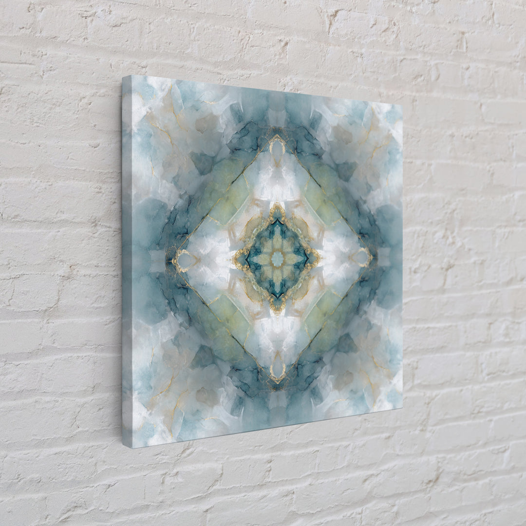 Mandala with Soft Gold and Indigo Symmetry Framed Canvas Print, Meditation Art, Zen Wall Art, Living Room Decor, Stillness, MED-1x1-2