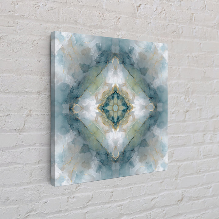 Mandala with Soft Gold and Indigo Symmetry Framed Canvas Print, Meditation Art, Zen Wall Art, Living Room Decor, Stillness, MED-1x1-2