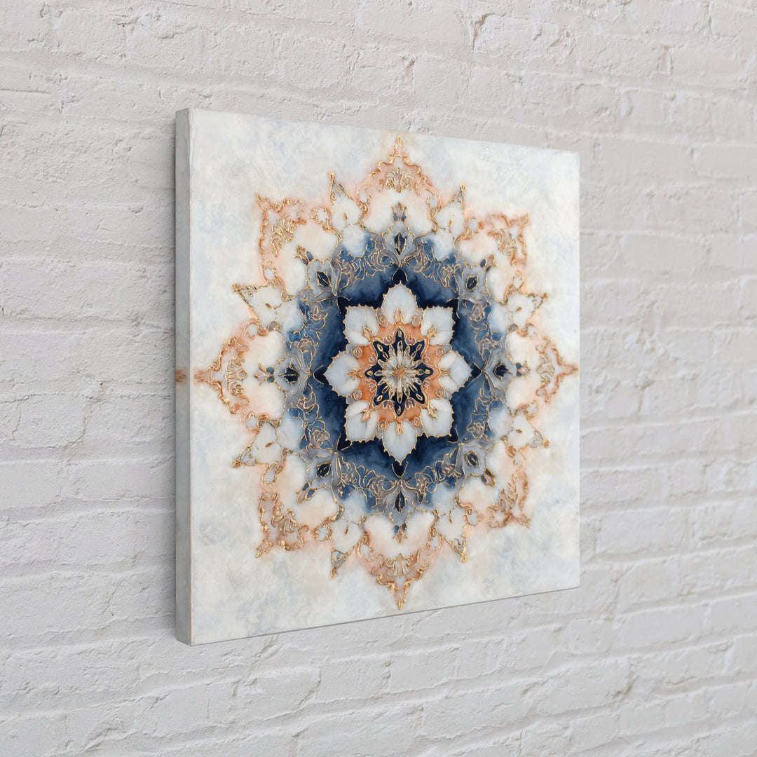Mandala with Soft Gold and Indigo Symmetry Canvas Print, Meditation Art, Printable Artwork, Living Room Decor, Stillness, MED-1x1-26