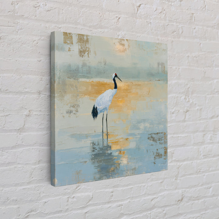 White Crane in Quiet Morning Mist Framed Canvas Print, Meditation Art, Art Print, Living Room Decor, Fine Art, Stillness, MED-1x1-40