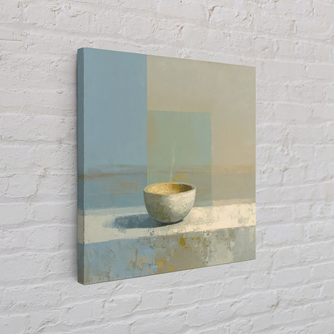 Tea Bowl and Steam Framed Canvas Print, Meditation Art, Wall Art, Living Room Decor, Oil Painting, Stillness, Boho Wall Decor, MED-1x1-93