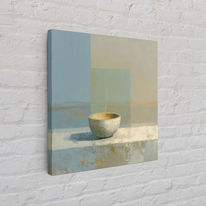Tea Bowl and Steam Framed Canvas Print, Meditation Art, Wall Art, Living Room Decor, Oil Painting, Stillness, Boho Wall Decor, MED-1x1-93