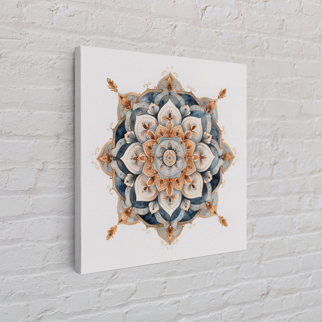 Mandala with Soft Gold and Indigo Symmetry Canvas Print, Meditation Art, Room Decor, Living Room Decor, Fine Art, Stillness, MED-1x1-98