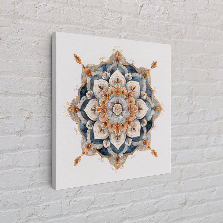 Mandala with Soft Gold and Indigo Symmetry Canvas Print, Meditation Art, Room Decor, Living Room Decor, Fine Art, Stillness, MED-1x1-98