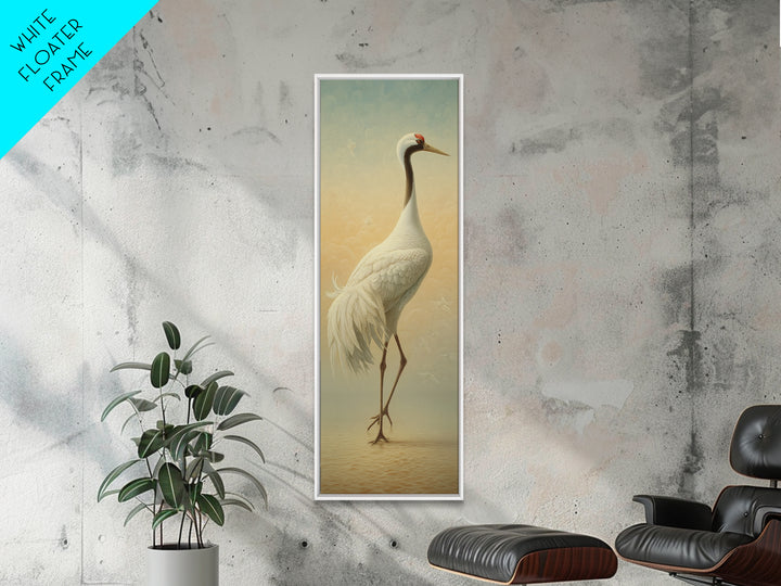 White Crane in Quiet Morning Mist Canvas Print, Meditation Art, Yoga Wall Art, Living Room Decor, Fine Art, Stillness, MED-1x3-100