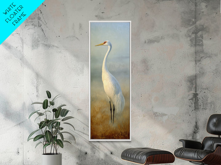 White Crane in Quiet Morning Mist Canvas Print, Meditation Art, Art Deco, Living Room Decor, Stillness, Digital Download Art, MED-1x3-28