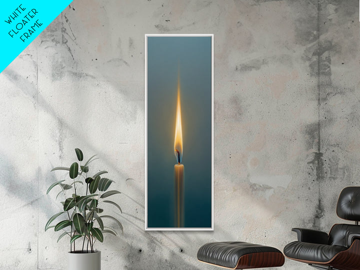 Minimal Candle Flame on Dark Background Framed Canvas Print, Meditation Art, Fine Art Print, Living Room Decor, Stillness, MED-1x3-50