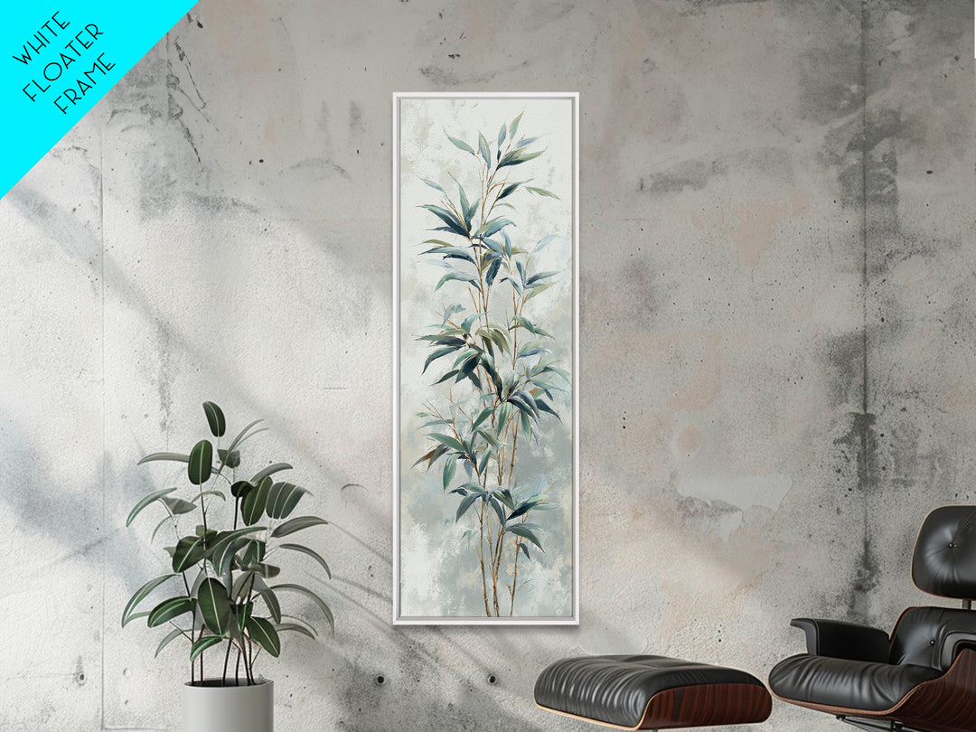 Bamboo Leaves in Gentle Ink Wash Framed Canvas Print, Meditation Art, Gallery Decor, Living Room Decor, Fine Art, Stillness, MED-1x3-71