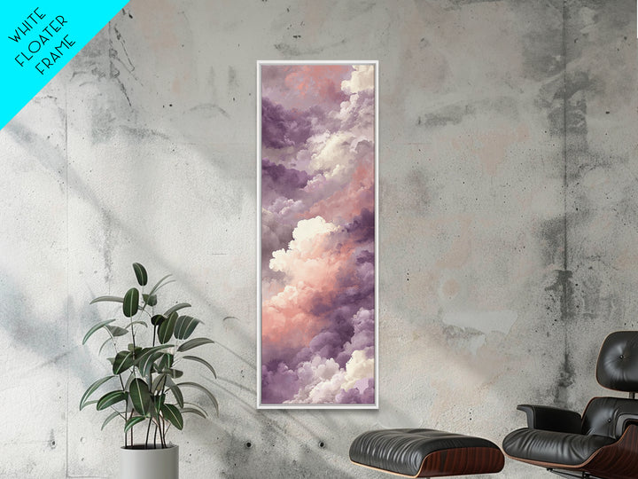 Gentle Cloudscape in Lavender and Cream Framed Canvas Print, Meditation Art, Yoga Wall Art, Living Room Decor, Stillness, MED-1x3-79
