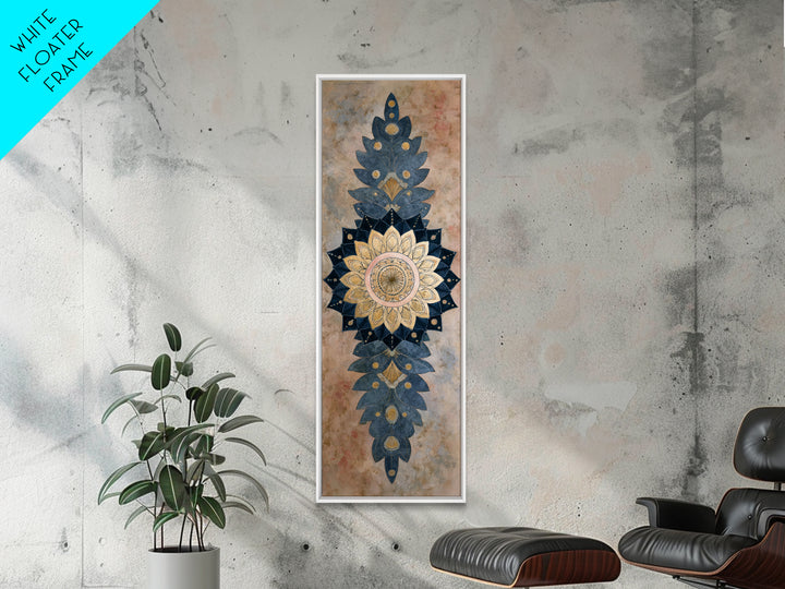 Mandala with Soft Gold and Indigo Symmetry Canvas Print, Meditation Art, Minimalist Decor, Living Room Decor, Stillness, MED-1x3-86