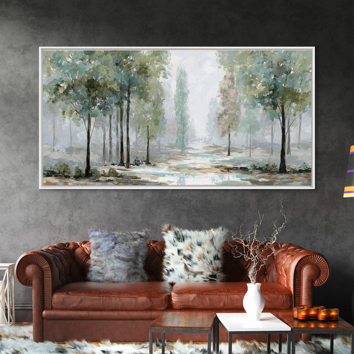 Misty Forest Path Framed Canvas Print, Meditation Art, Art Deco, Living Room Decor, Fine Art, Stillness, Digital Download Art, MED-2x1-33