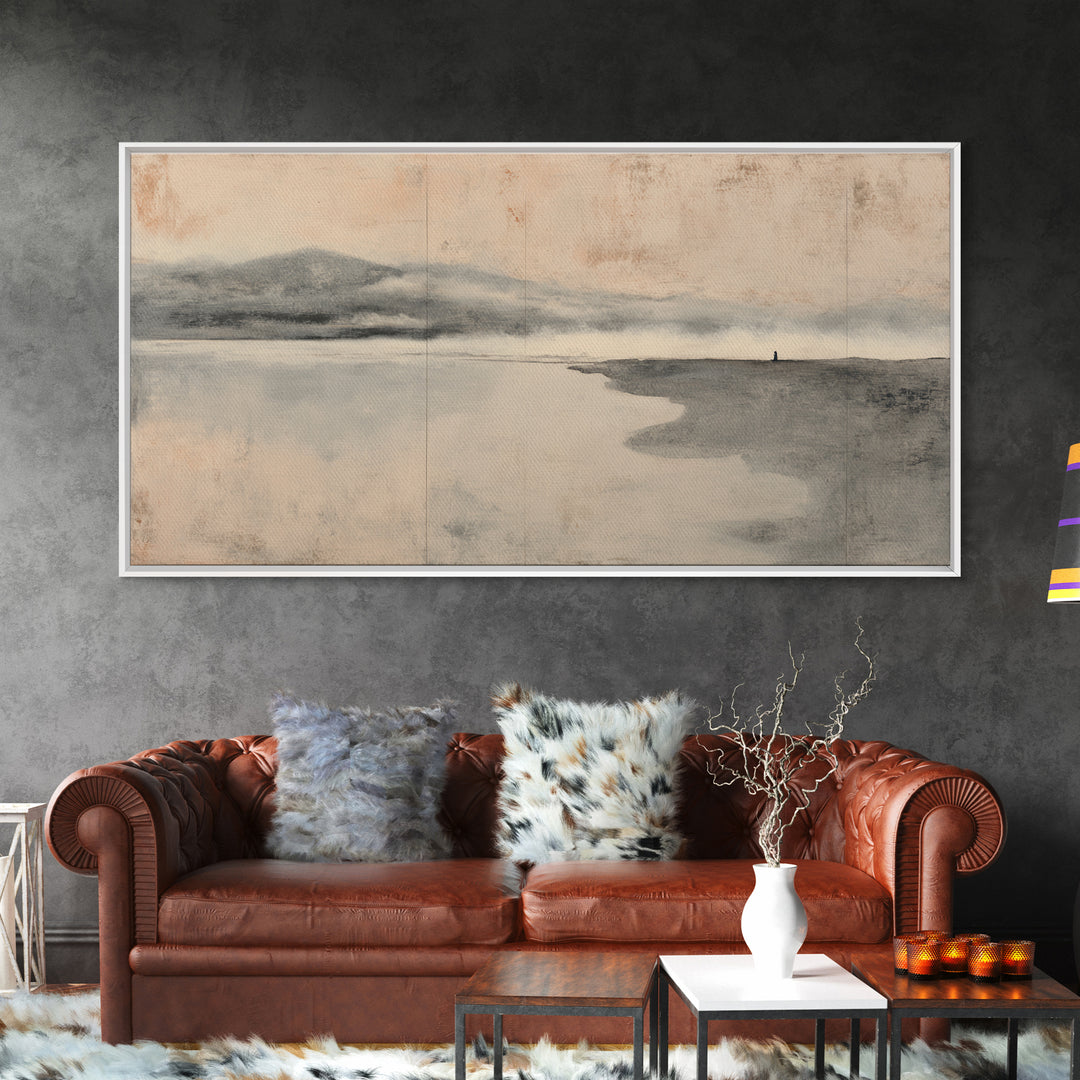 Ocean Horizon with Meditative Stillness Framed Canvas Print, Meditation Art, Luxury Decor, Living Room Decor, Stillness, MED-2x1-38
