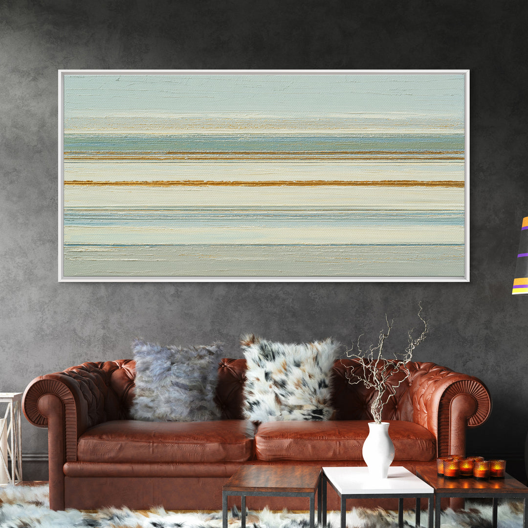 Sand Garden Lines as Minimalist Pattern Framed Canvas Print, Meditation Art, Living Room Decor, Oil Painting, Stillness, MED-2x1-43