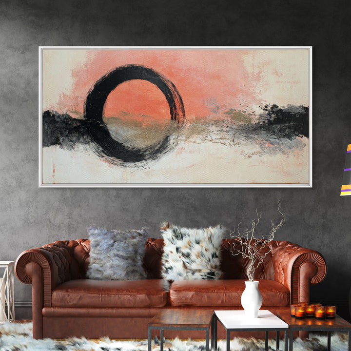 Zen Circle Brushstroke on Textured Paper Canvas Print, Meditation Art, Art Deco, Living Room Decor, Fine Art, Stillness, MED-2x1-48