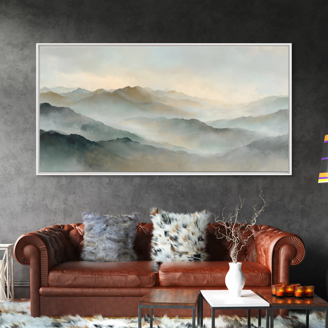 Sunrise over Himalayan Style Mountains Canvas Print, Meditation Art, Boho Wall Art, Living Room Decor, Watercolor Art, MED-2x1-61